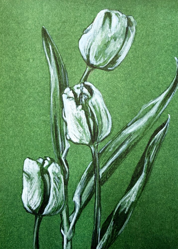 Svěží bílé tulipány od Renee Machan Cottagecore Artist