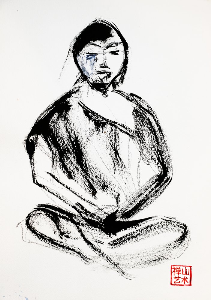 Zenový mnich při meditaci od RodMacIver