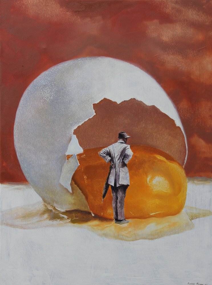 Surrealistický muž a obří vejce od Rudolf Kosow