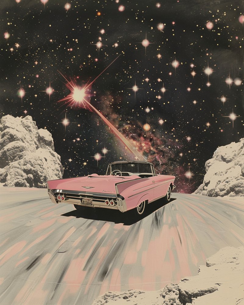 Růžový kabriolet Cosmic Drive od Samantha Hearn
