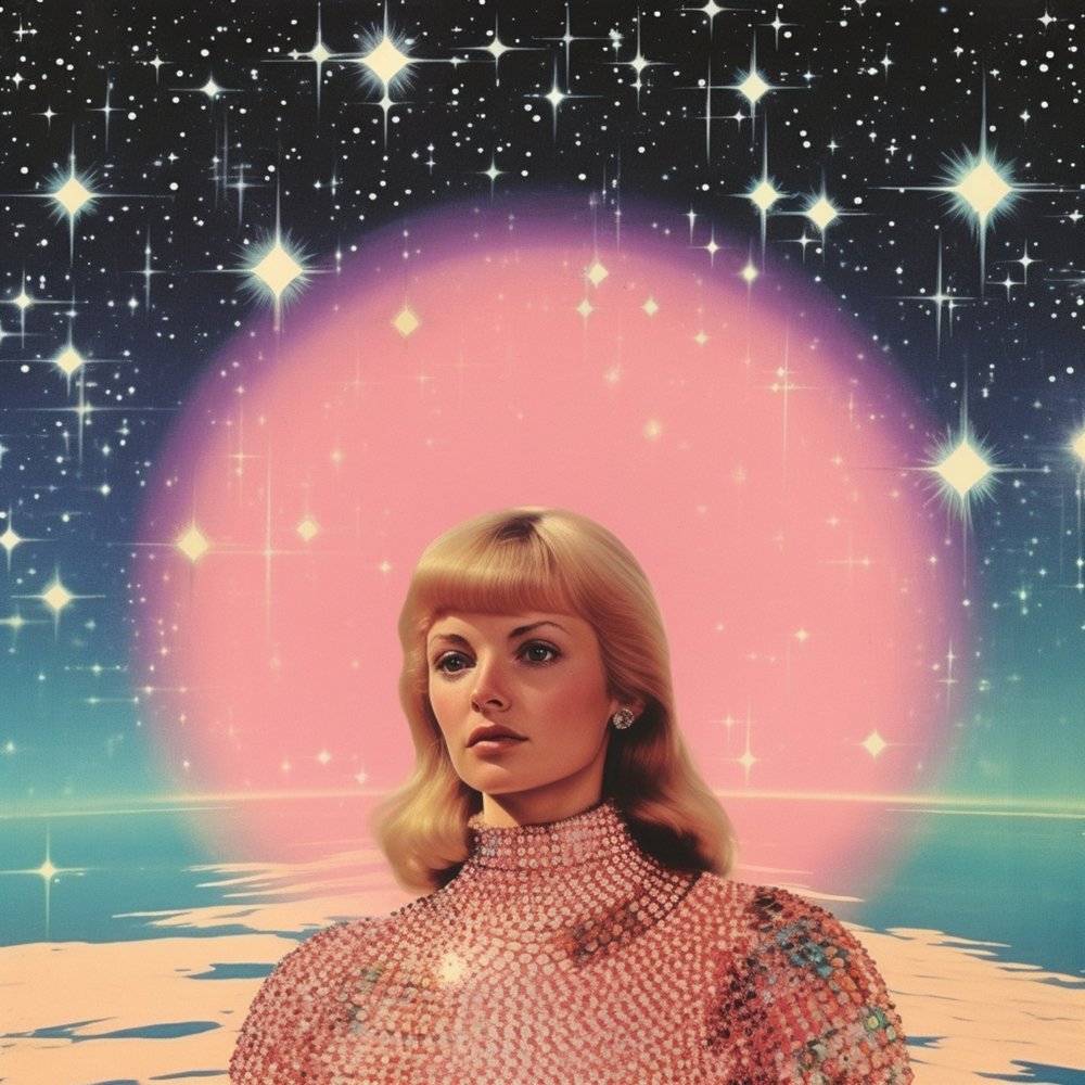 Žena z vesmíru ve stylu retro-futurismu od Samantha Hearn