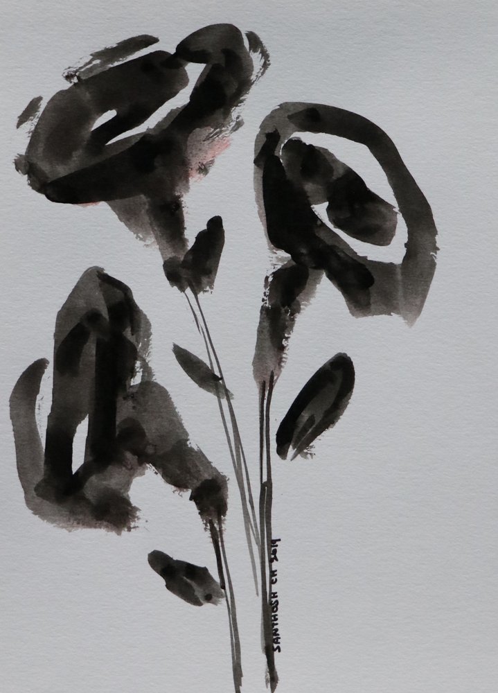 Minimalistické inkoustové květiny od Santhosh ch