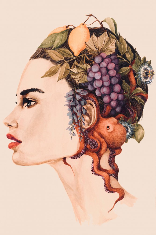 Surrealistický portrét ženy-chobotnice od Sophia Novosel