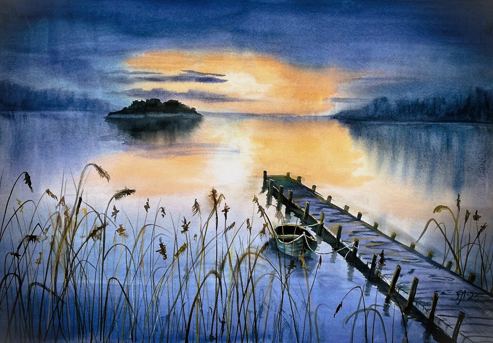 Molo u jezera Sunset od Tanya Lundmark