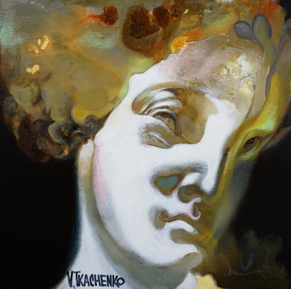 Surrealistická zlatá busta od Victor Tkachenko