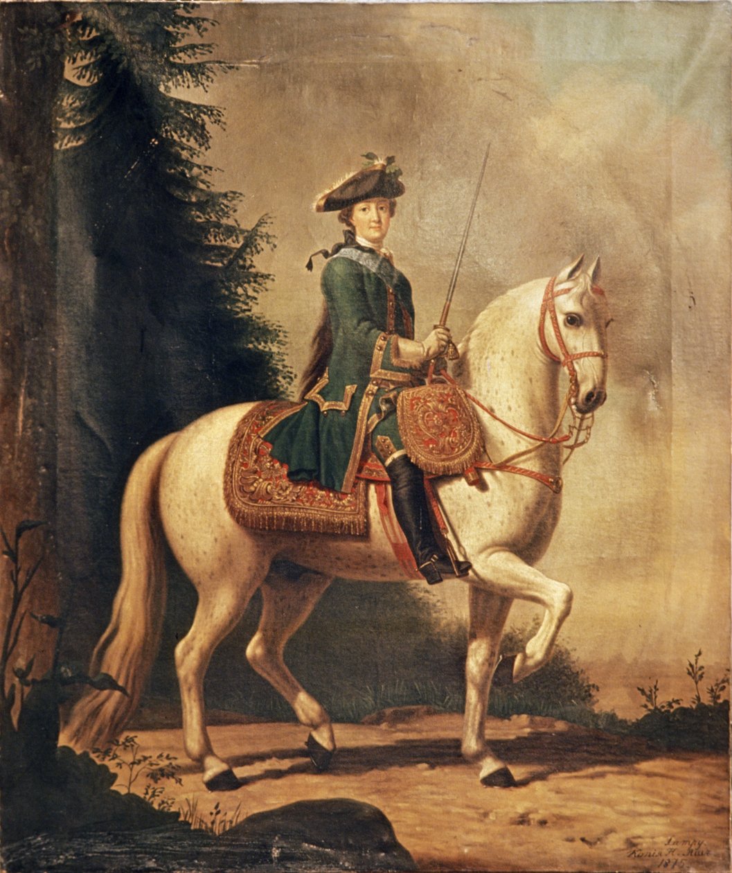 Kopie obrazu Kateřiny Veliké na koni z roku 1875 od V, Eriksena, 1762. od Unknown