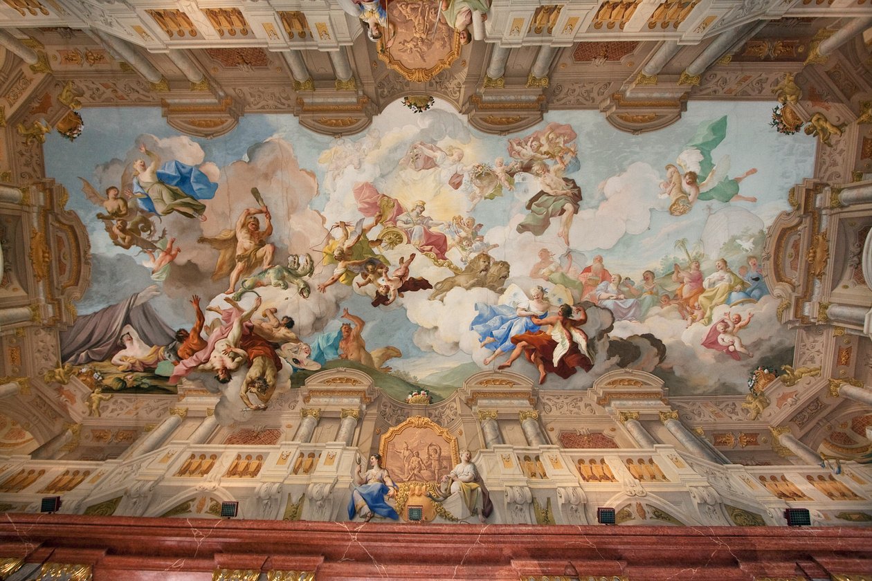 Architektonická malba na nástropní fresce od Gaetana Fanta v Mramorovém sále v benediktinském klášteře Stift Melk, Dolní Rakousko, Rakousko od Unknown