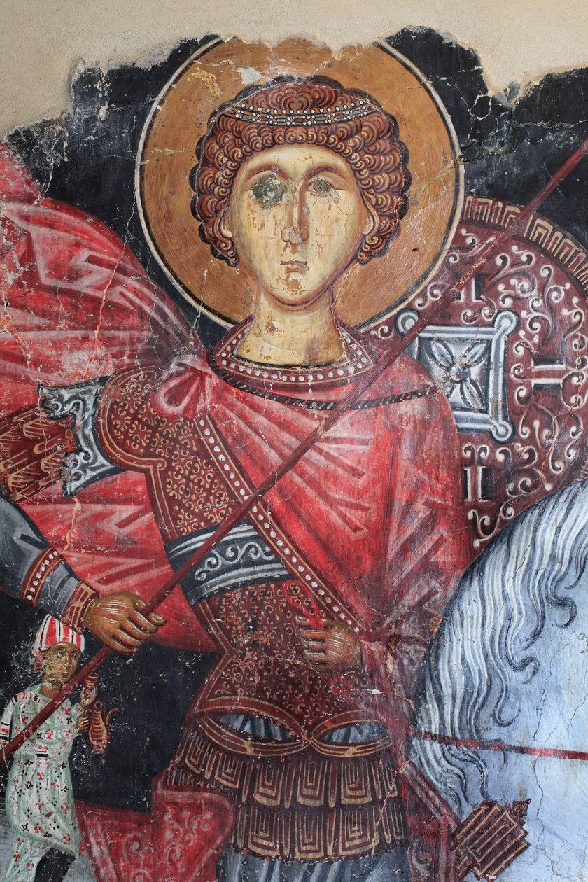 Byzantská freska z 15. století (detail) Saint George Nástěnná malba Kostel archanděla Michaela v Pedoulas Kypr Malované kostely UNESCO Troodos, Kypr od Unknown