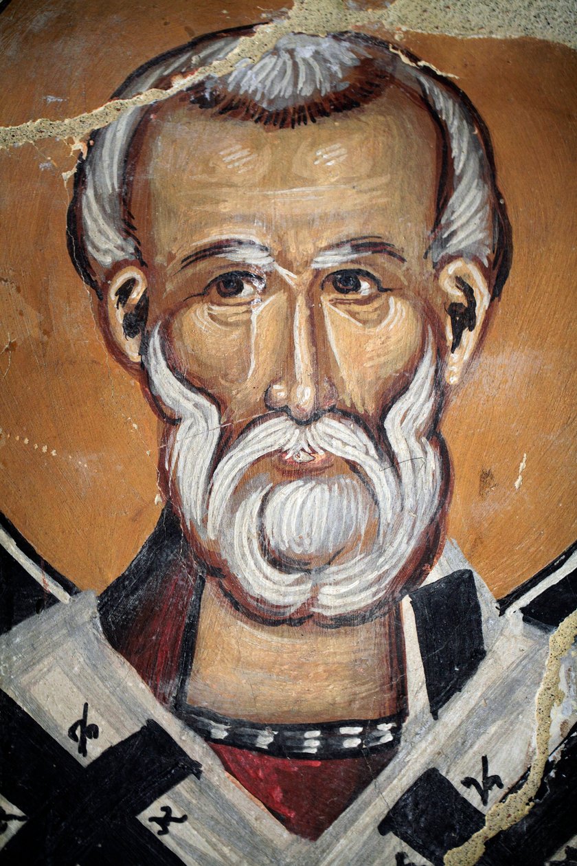 Byzantská freska z 15. století (detail) Svatý Mikuláš Nástěnná malba Michalská kaple Archanděla, vesnice Galata Kypr Malované kostely UNESCO Troodos, Kypr od Unknown