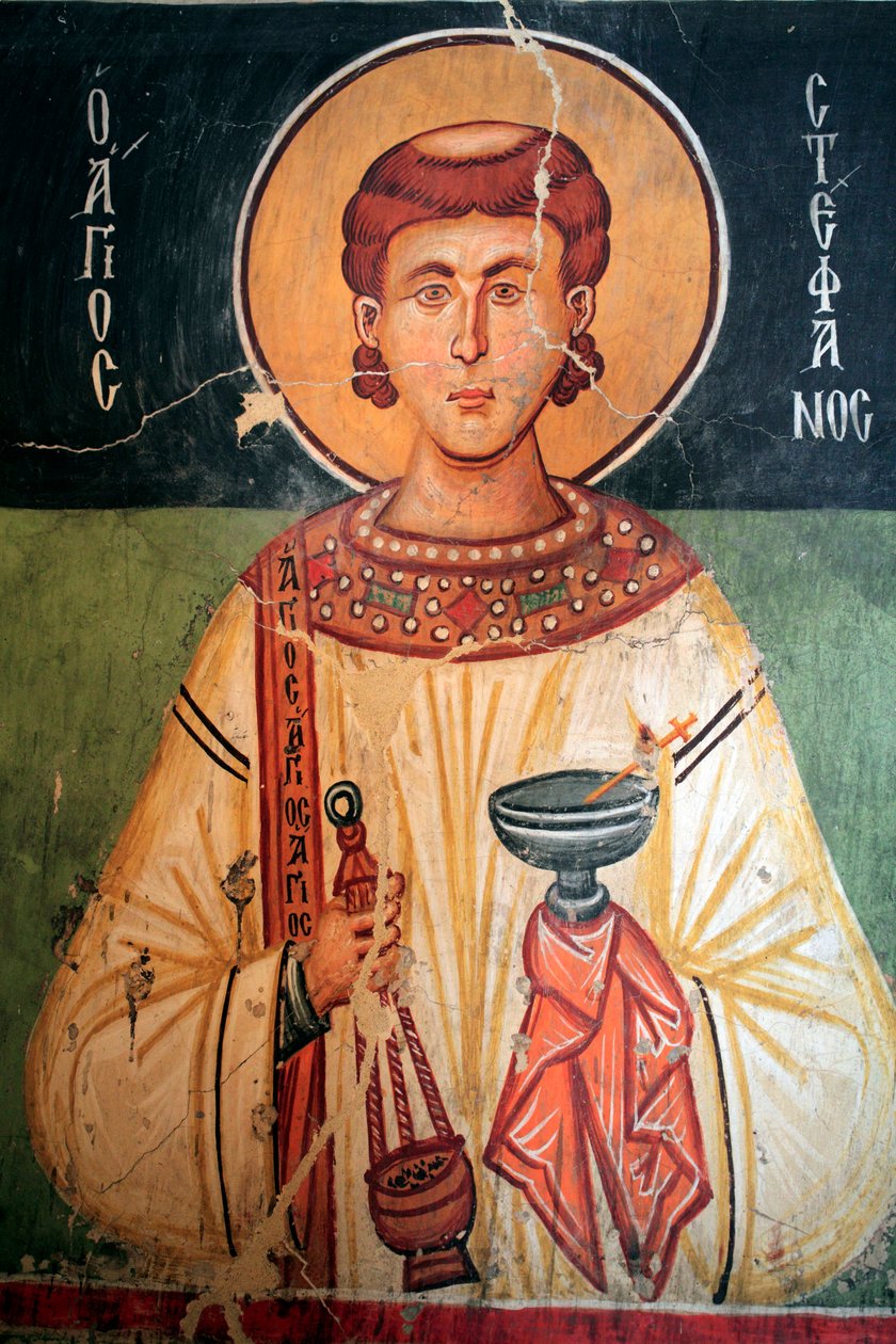 Byzantská freska z 15. století (detail) Svatý Štěpán Nástěnná malba Kostel archanděla Michaela v Pedoulas Kypr Malované kostely UNESCO Troodos, Kypr od Unknown
