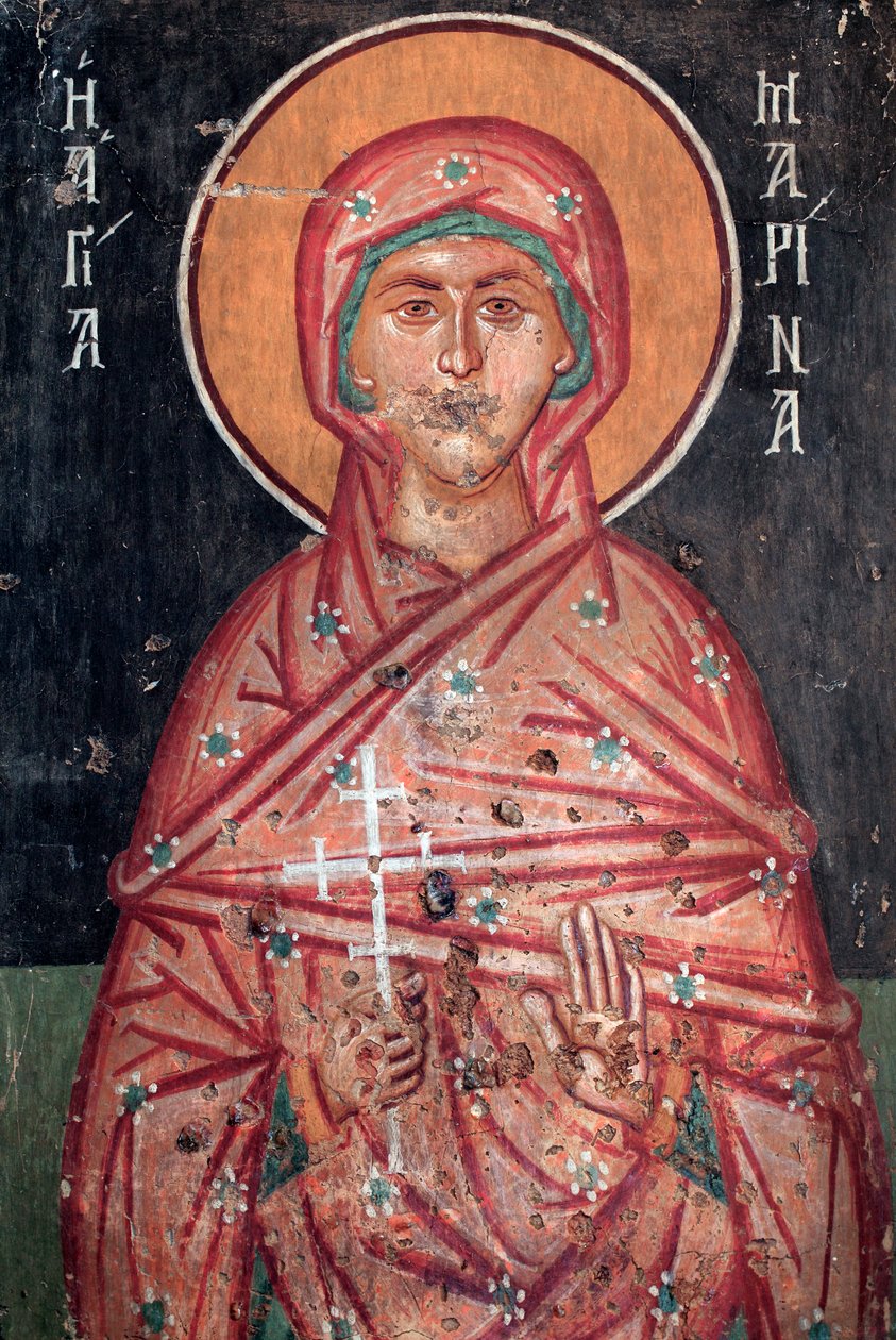 Byzantská freska z 15. století Saint Marina Nástěnná malba Kostel archanděla Michaela v Pedoulas Kypr Malované kostely UNESCO Troodos, Kypr od Unknown