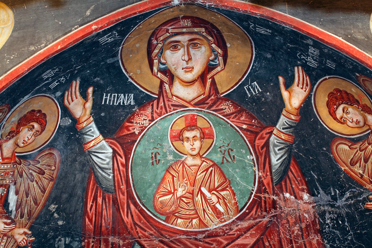 Byzantská freska z 15. století Nástěnná malba Svaté Marie Kostel archanděla Michaela v Pedoulas Kypr Malované kostely UNESCO Troodos, Kypr od Unknown
