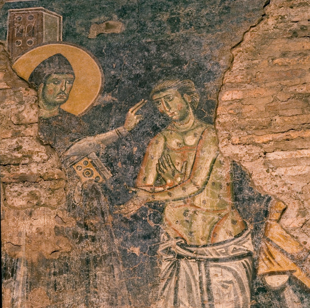 Freska zobrazující sv. Benedikta uzdravujícího malomocného od Unknown