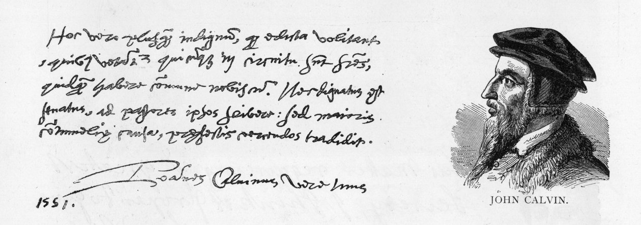 Rukopis a podpis Jana Kalvína, 8. prosince 1551 od Unknown