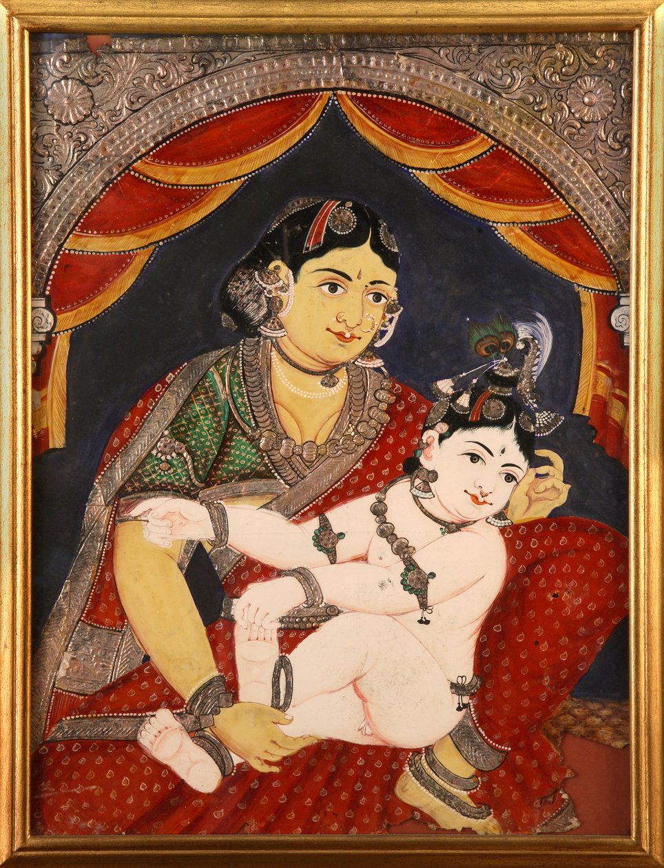 Krishna, Tanjore School of Painting koncem 19. století. Tamil Nadu, Indie od Unknown