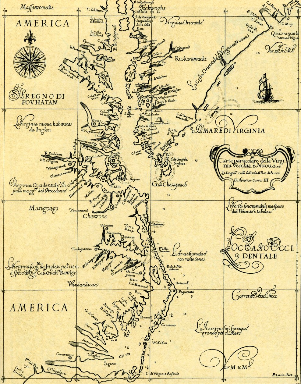 Mapa Staré a Nové Virginie, 1646-47 od Unknown