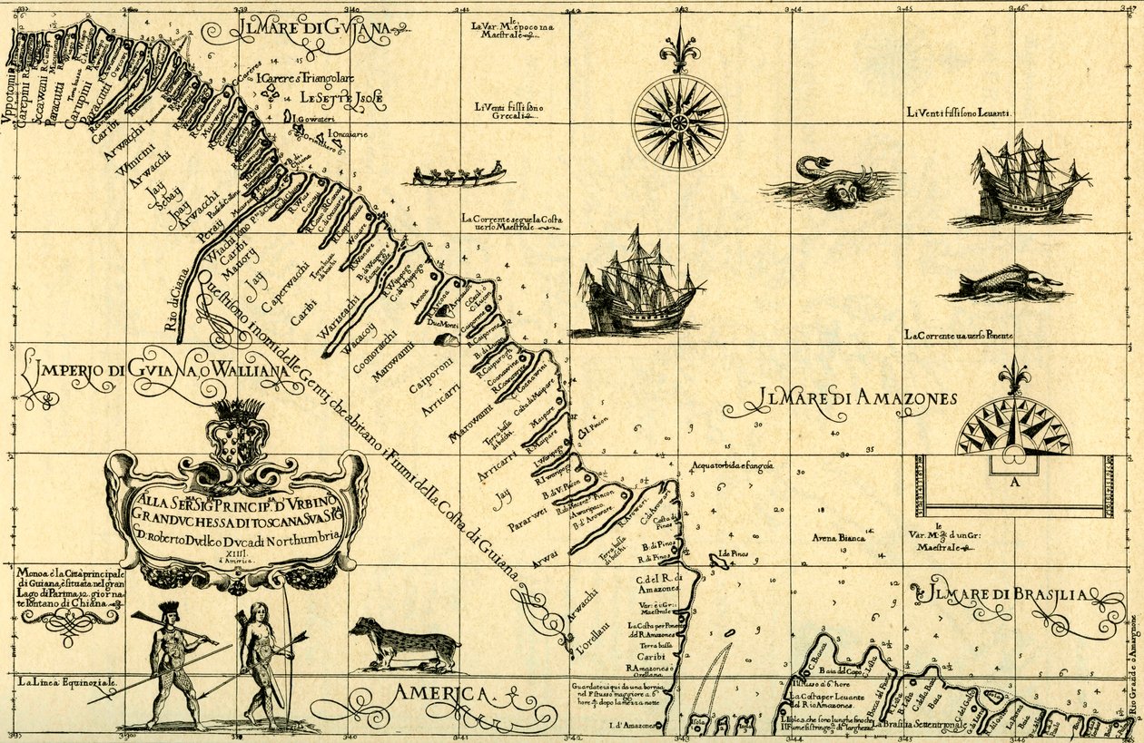 Mapa pobřeží Guyany, 1646-47 od Unknown