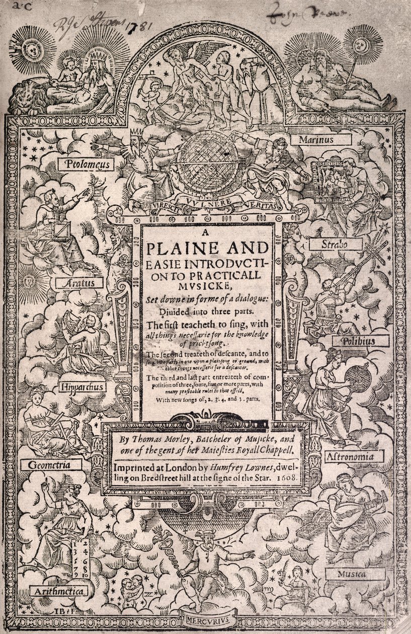 Morley, praktické hudební, 1608, titulní list od Unknown