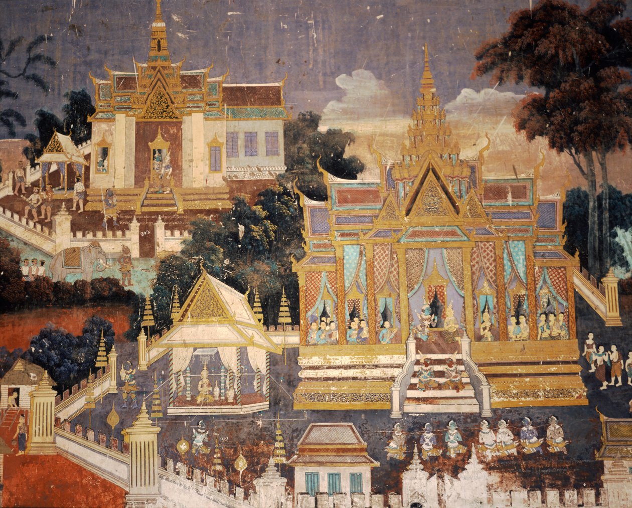 Nástěnná malba královského paláce, Phnom Penh, Kambodža Uvnitř chrámu Stříbrná pagoda od Unknown