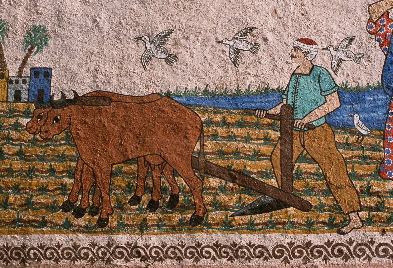 Malovaná stěna zobrazující oráče, západní břeh, Luxor od Unknown