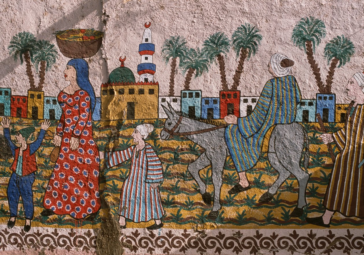 Malovaná zeď zobrazující vesnici, západní břeh, Luxor od Unknown
