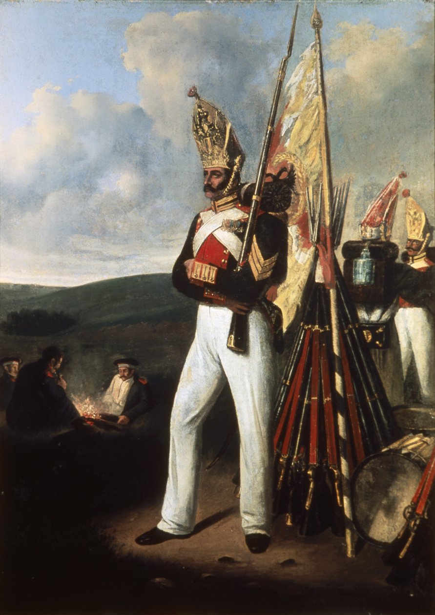 Obraz pěchoty ruského Pavlovského pluku v době bitvy u Borodina během války 1812 s Napoleonem. od Unknown