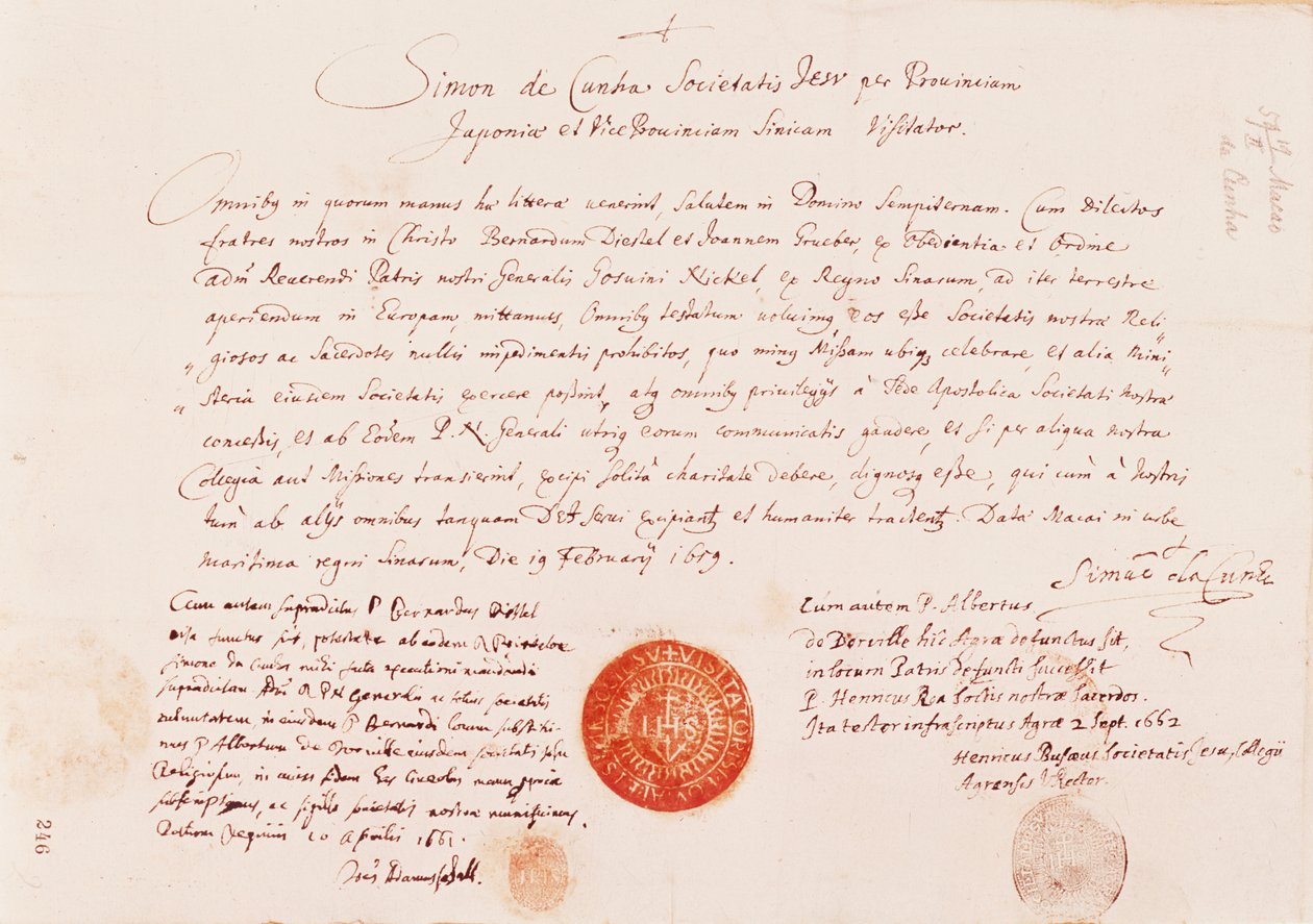 Pas vydaný Johannu Grueberovi a Bernhardu Diestelovi, aby našli pozemní cestu z Evropy do Pekingu, 1616 od Unknown