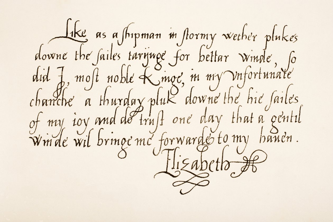Anglická královna Alžběta I., 1533 - 1603. Ukázka ručního psaní. od Unknown