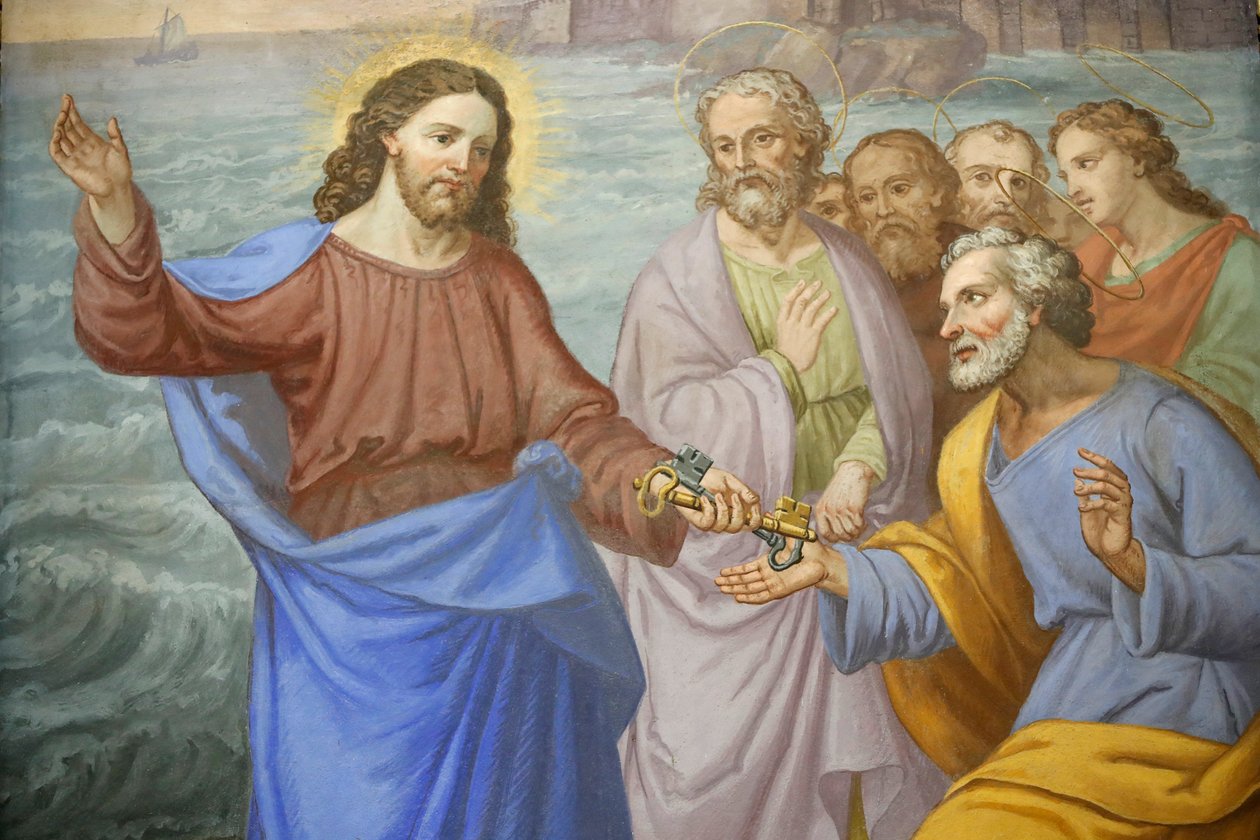 Kostel Saint-Grat, Malba, Kristus předal klíče Svatému Petrovi, Valgrisenche, Itálie od Unknown