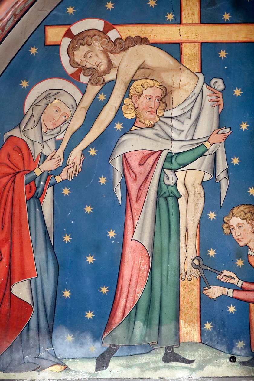 Protestantský kostel Saint-Pierre-le-Jeune, Umučení Krista, Ježíš je sňat z kříže, Fresco, Štrasburk, Francie. od Unknown