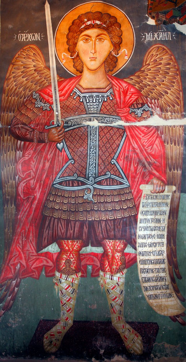 Byzantská freska z 15. století (detail) Archanděl Michael Nástěnná malba Kostel archanděla Michaela v Pedoulas Kypr Malované kostely UNESCO Troodos, Kypr od Unknown