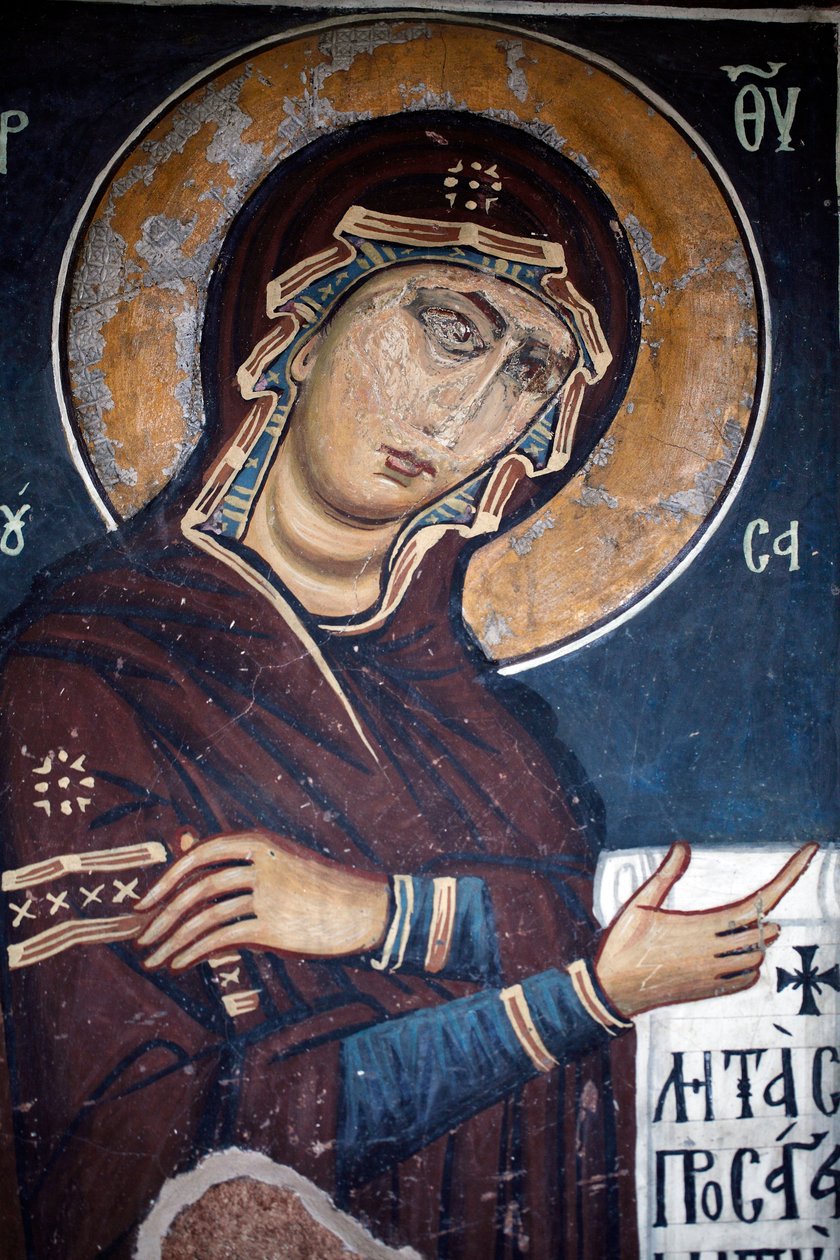 Byzantská nástěnná malba Milosrdná panna z kostela Asinou Scéna posledního soudu 12. století, obnovena ve 14. století světové kulturní dědictví UNESCO region Troodos, Kypr od Unknown