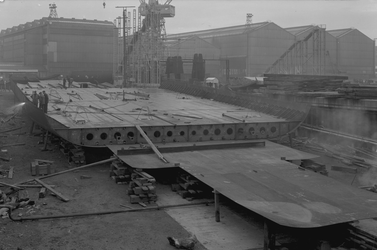 Pohled na dvojitá dna Nicoly, první SD14, v loděnici Southwick, Sunderland, 16. října 1967 (černobílá fotografie) od Unbekannt Unbekannt