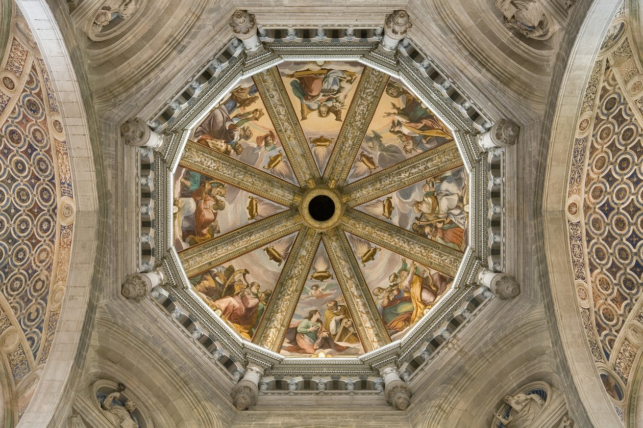 Pohled na klenbu střední lodi s freskou, Certosa di Pavia, Lombardie, Itálie od Unknown