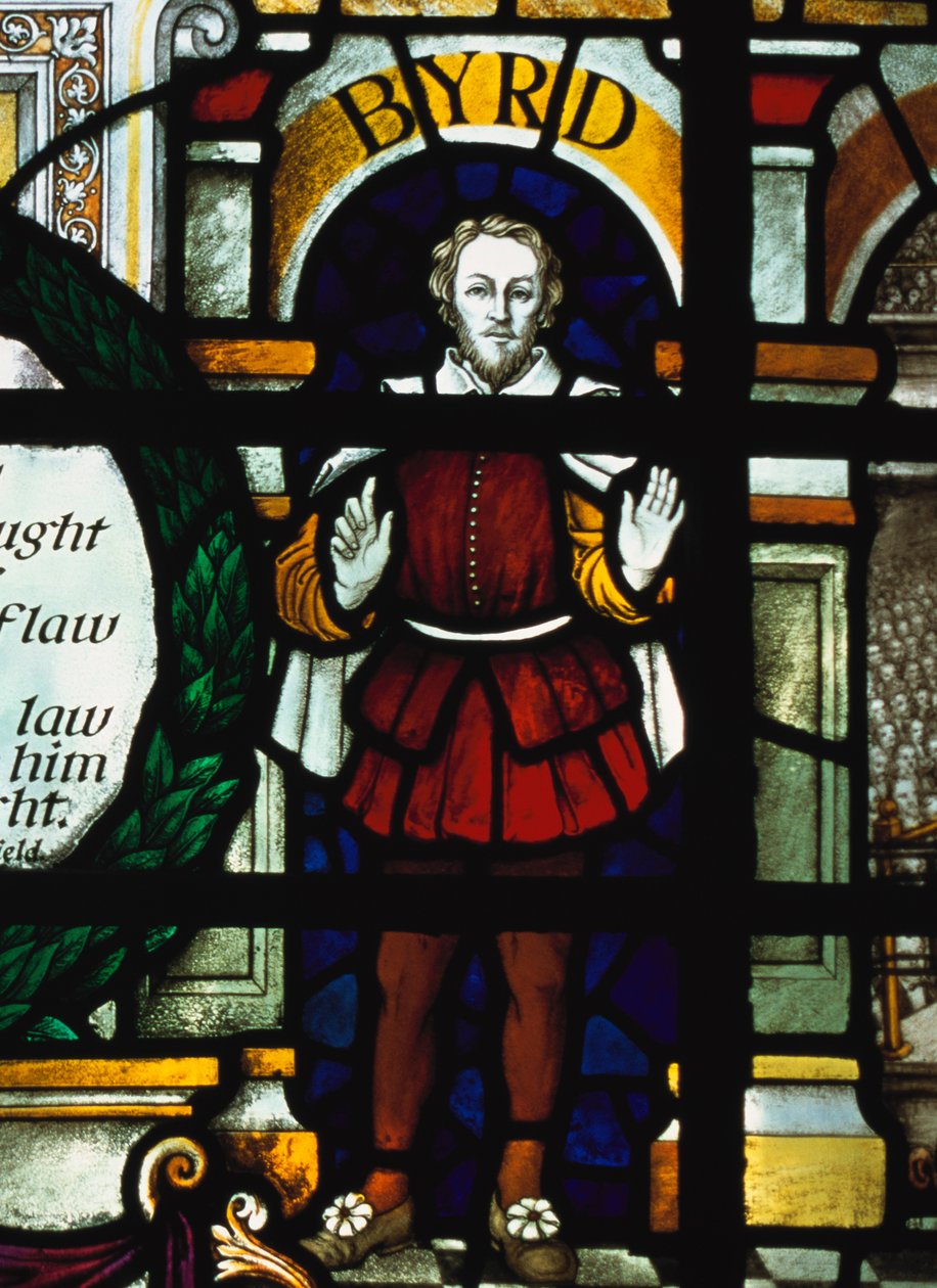 William Byrd (1543-1623) - obraz anglického skladatele ve vitrážovém okně, St Sepulcher Church, Londýn od Unknown
