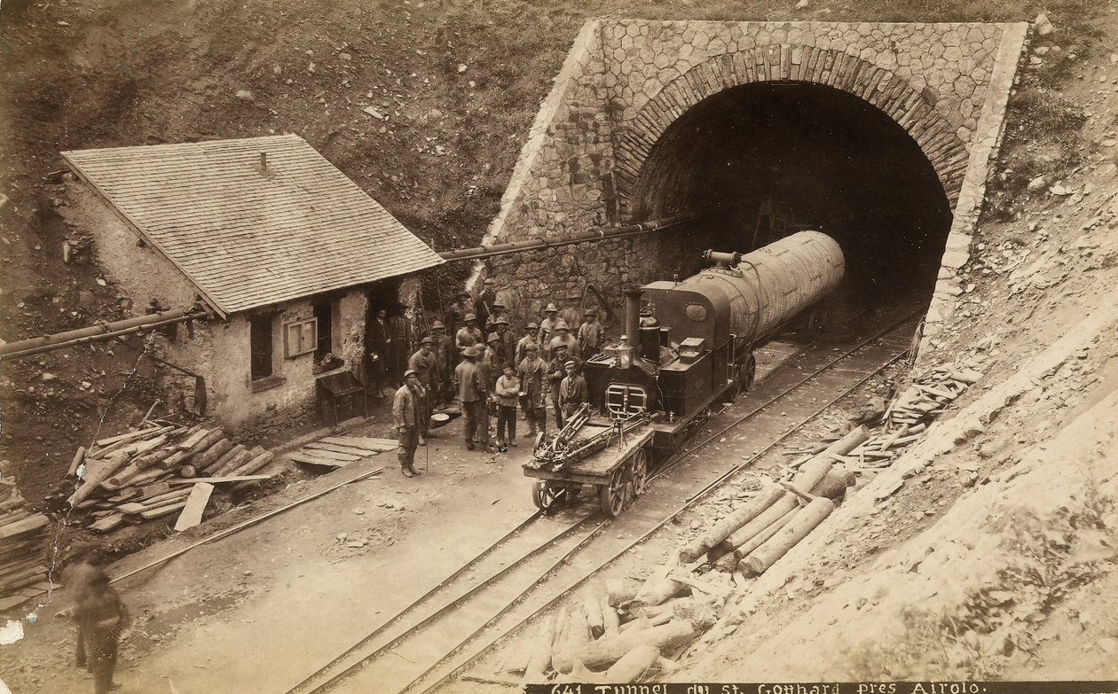 Dělníci při stavbě Gotthardského železničního tunelu, Švýcarsko, c.1880 od Unknown