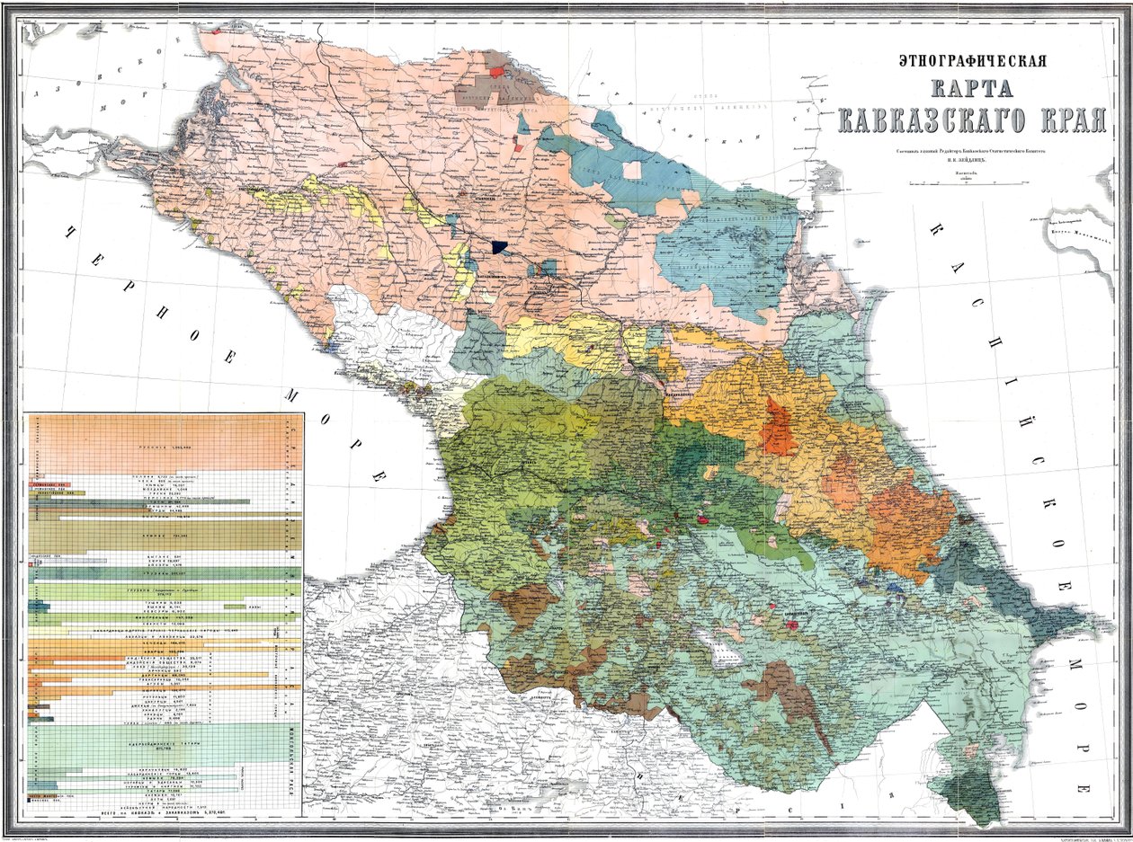 Etnografická mapa oblasti Kavkazu, 1880 od Николай Карлович Зейдлиц
