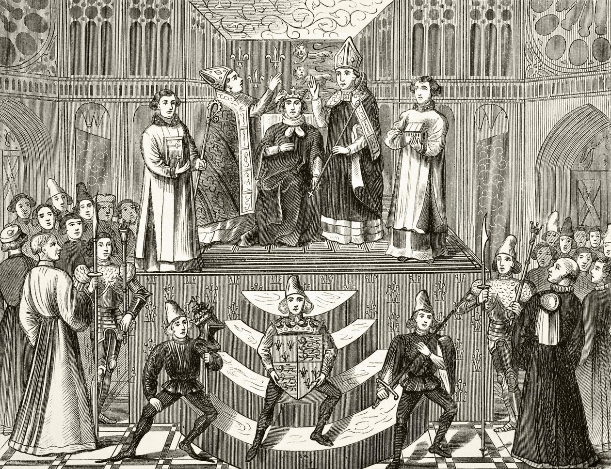 Korunovace anglického krále Jindřicha IV., 13. října 1399, z „Národních a domácích dějin Anglie“ od Williama Hickmana Smith Aubrey (1858-1916), publikováno v Londýně, kolem roku 1890 od English School