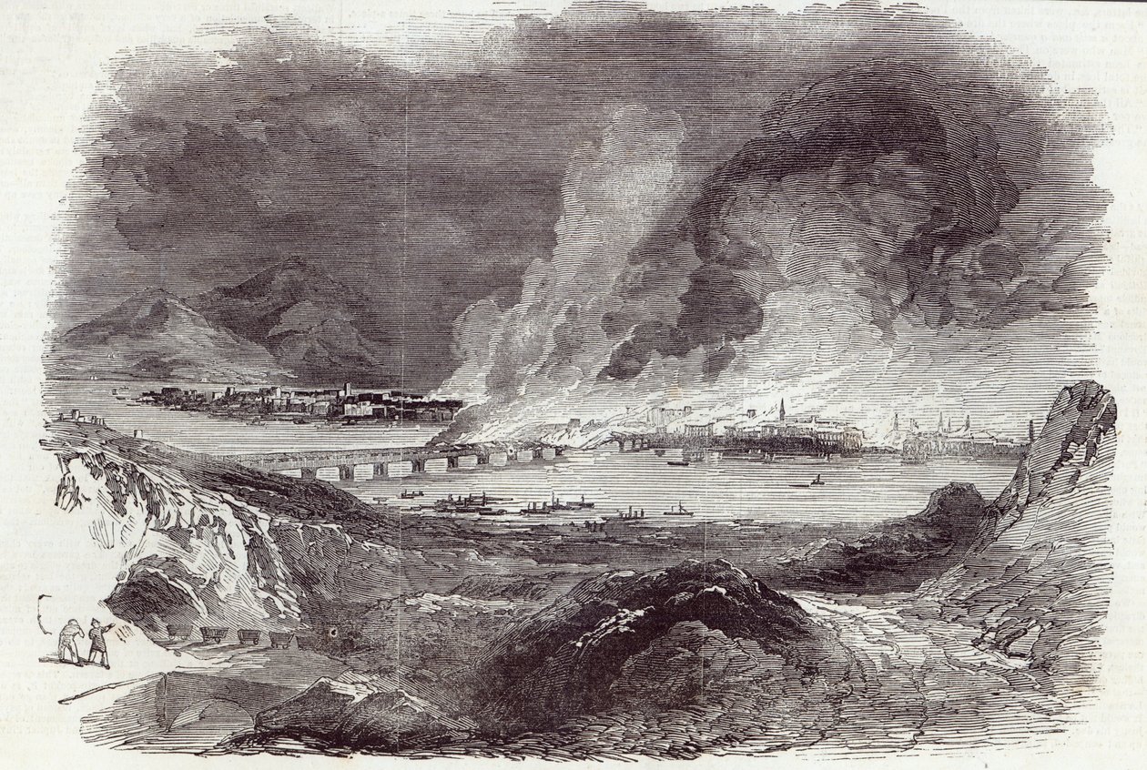 Velký požár v Pittsburghu, z The Illustrated London News, 17. května 1845 (rytina) od English School