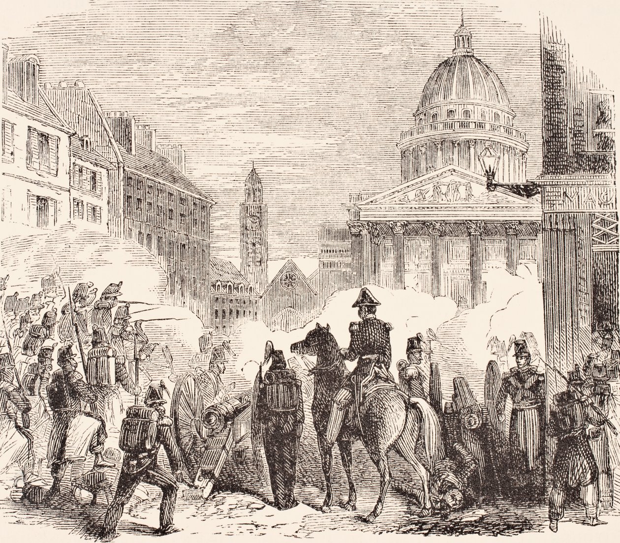 Incident poblíž Pantheonu v Paříži během povstání francouzských dělníků 23. až 25. června 1848 z knihy „Národní a domácí historie Anglie“ od Williama Hickmana Smith Aubrey (1858-1916) publikované v Londýně, od English School