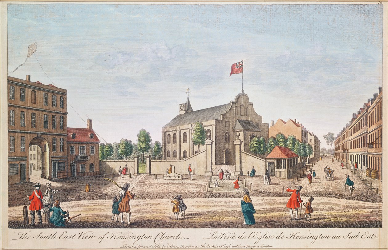 Kensington Church, Londýn, S.E. Pohled (barevné rytí) od English School