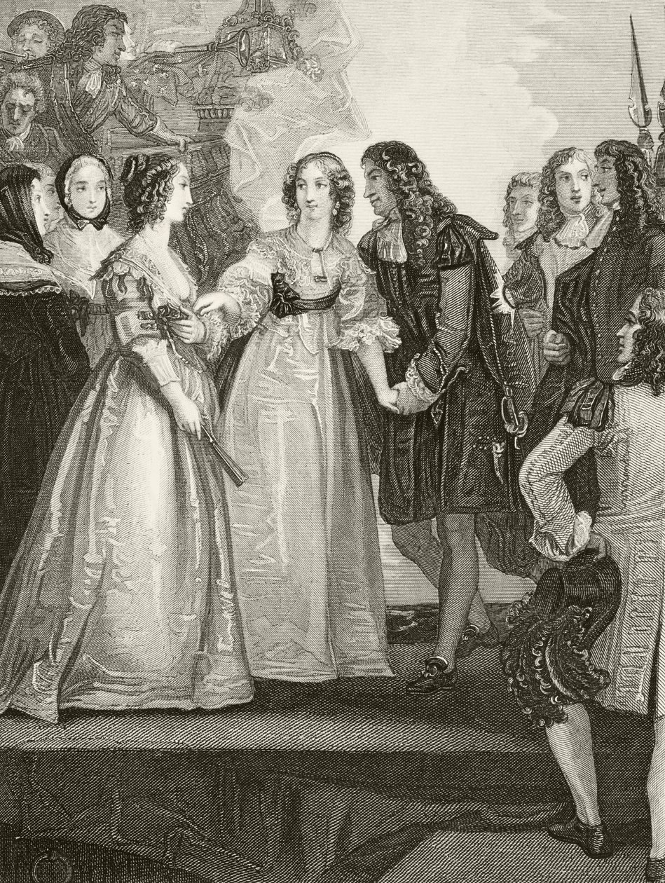 Anglický král Karel II. na setkání se svou sestrou vévodkyní Henriettou Orleánskou v Doveru v roce 1670, z knihy „Národní a domácí historie Anglie“ od Williama Hickmana Smith Aubrey (1858-1916) publikoval L. od English School