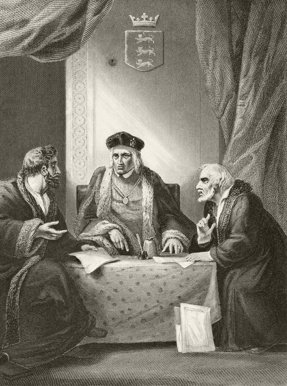Anglický král Jindřich VII. se sirem Richardem Empsonem a Edmundem Dudleym, z „Národních a domácích dějin Anglie“ od Williama Hickmana Smith Aubrey (1858-1916), vydaný v Londýně, kolem roku 1890 od English School