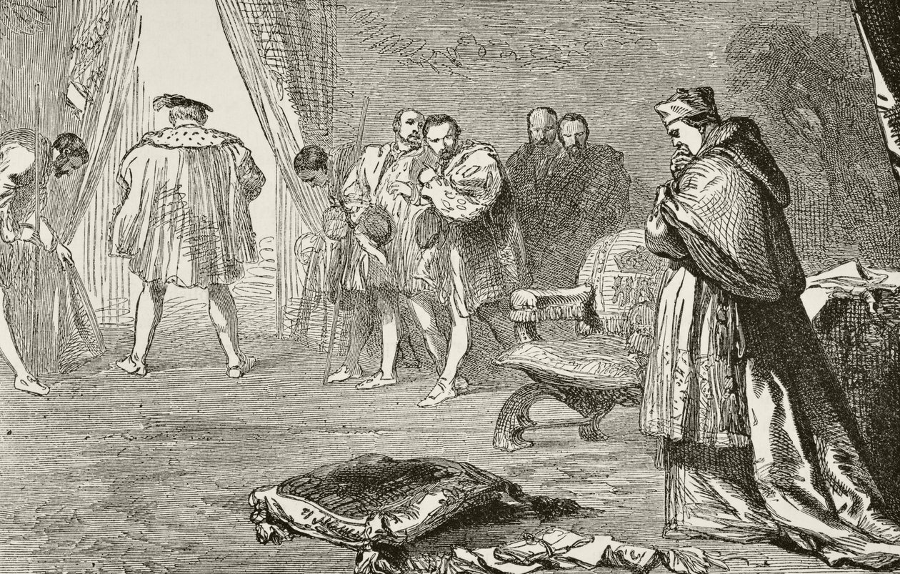 Anglický král Jindřich VIII. odvolal kardinála Wolseyho v roce 1529 z knihy „Národní a domácí historie Anglie“ od Williama Hickmana Smith Aubrey (1858-1916), publikovaná v Londýně, kolem roku 1890 od English School