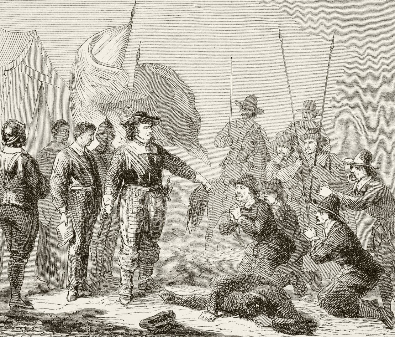 Oliver Cromwell potlačující vzpouru Levelerů v armádě, 1649, z 