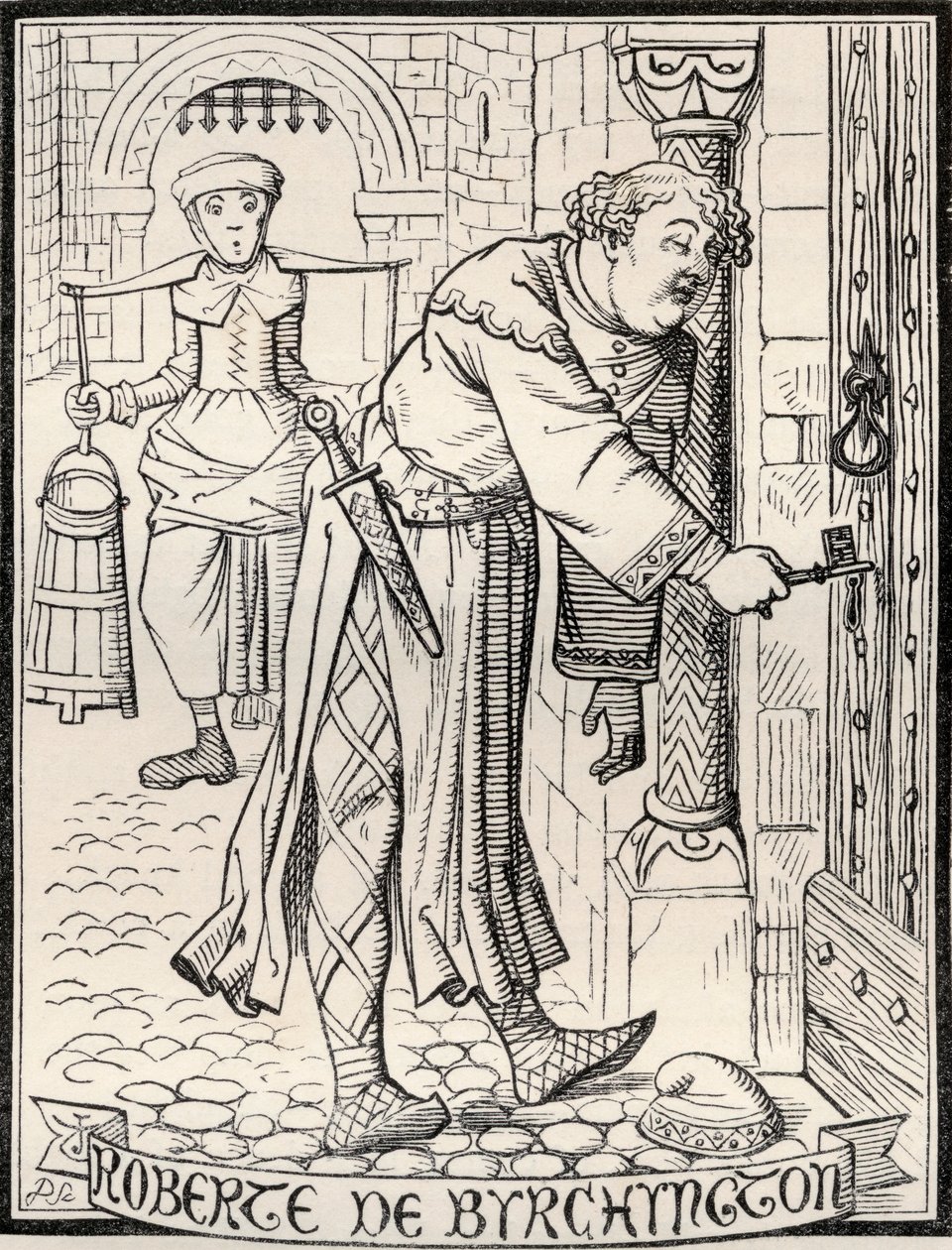 Roberte de Byrchynton, ilustrace k básni „Bratři z Birchingtonu“, podle J. Tenniela, z „The Ingoldsby Legends or Mirth and Marvels“, od Thomase Ingoldsbyho, vydané v roce 1865 od English School