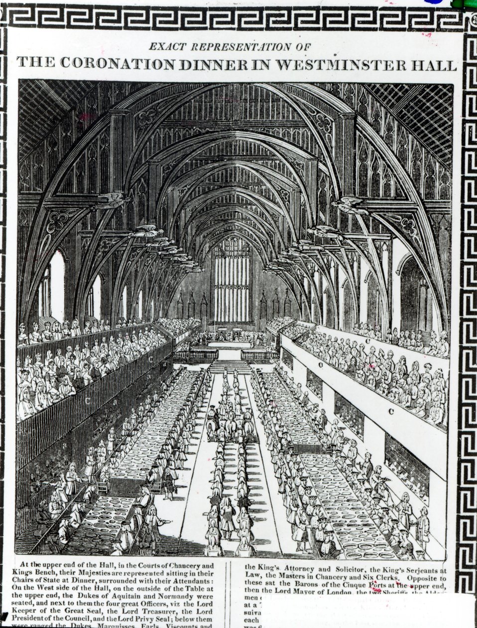 Korunovační hostina ve Westminster Hall, z knihy připomínající korunovaci krále Viléma III. (1650-1702) a královny Marie II. (1662-94) od Francise Sandforda (1630-94) od English School