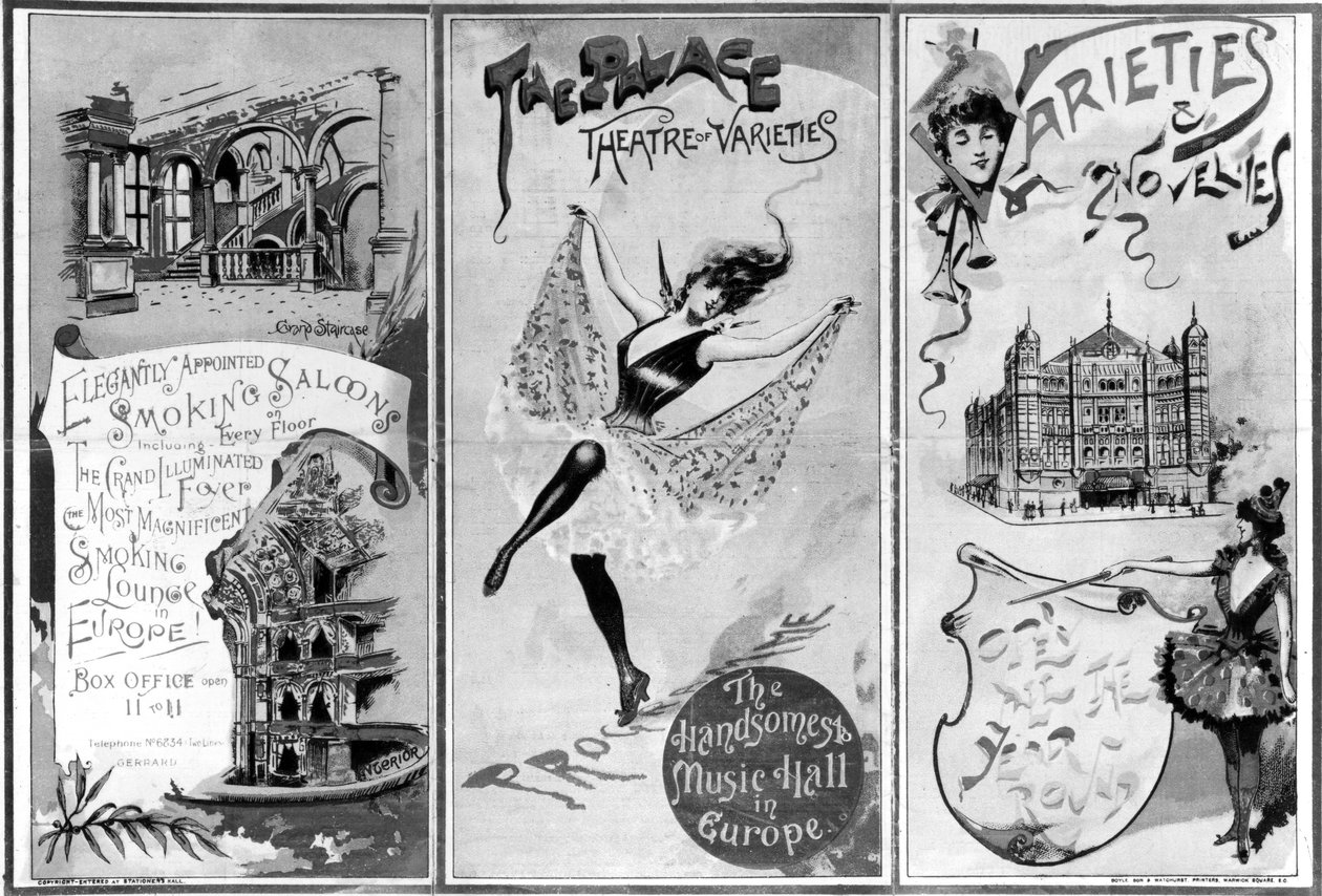 The Palace Theatre of Varieties, c.1893 88;Londýnské divadlo West End, opera a hudební sál; otevřel v roce 1891 Richard D
