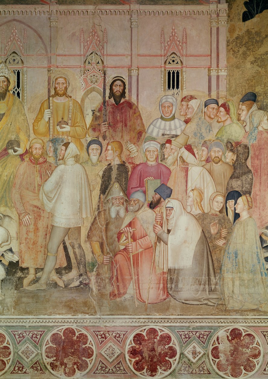 Církev militantní a vítězná, detail pravého křídla světských úřadů se Santa Maria del Fiore v pozadí, kolem 1366-68 (detail 72859, 31612) od Andrea di Bonaiuto