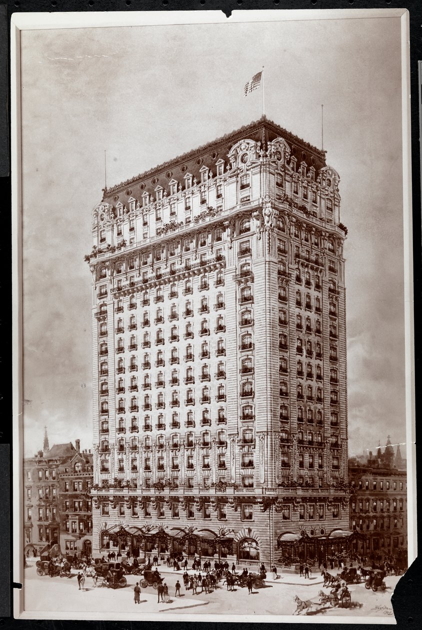 Fotografie kresby hotelu St. Regis, jihovýchodní roh 5. Avenue a 55. ulice, New York, od Hughsona Fredericka Hawleyho (1850-1936), 1902 (tisk ze stříbrné želatiny) od Byron Company
